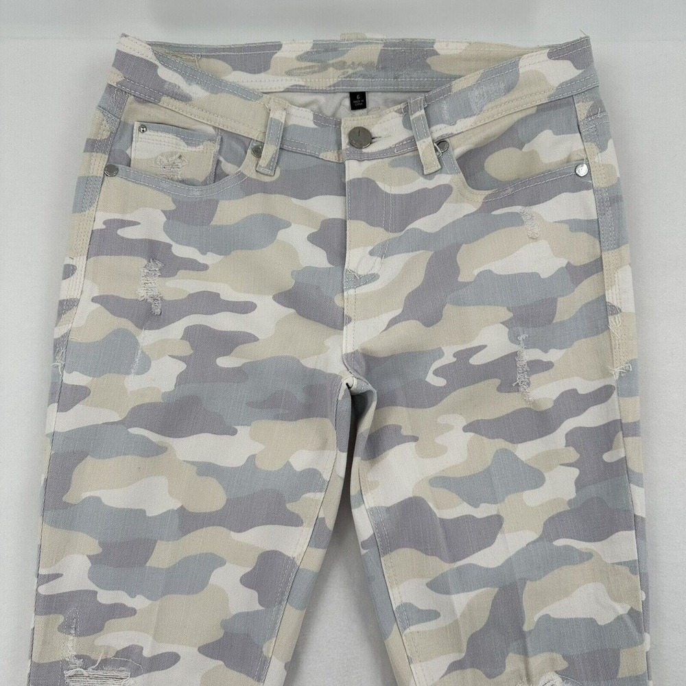 Seven7 Womens Camo Skinny Easy Fit Jeans Grey Beige Distressed Size 6 Casual - Picture 4 of 8